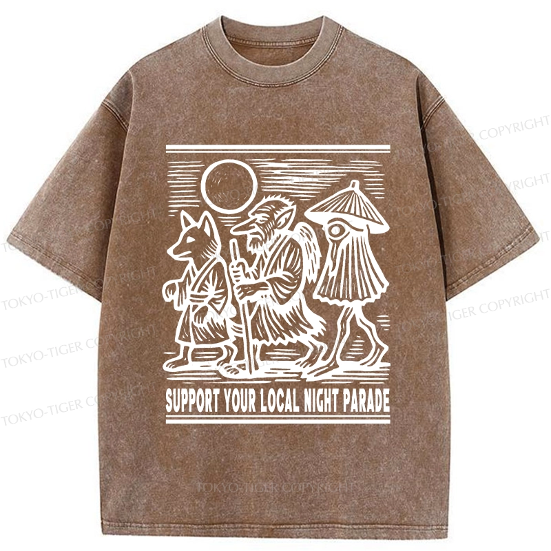 Tokyo-Tiger Support Your Local Night Parade Washed T-Shirt