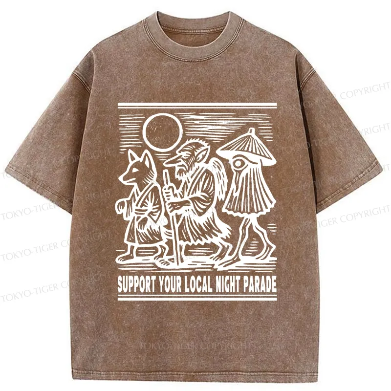 Tokyo-Tiger Support Your Local Night Parade Washed T-Shirt