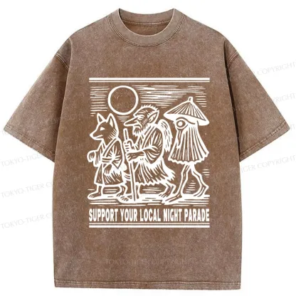 Tokyo-Tiger Support Your Local Night Parade Washed T-Shirt