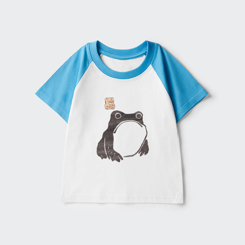 Tokyo-Tiger Matsumoto Hoji Woodblock Print Frog Kids Raglan T-shirt