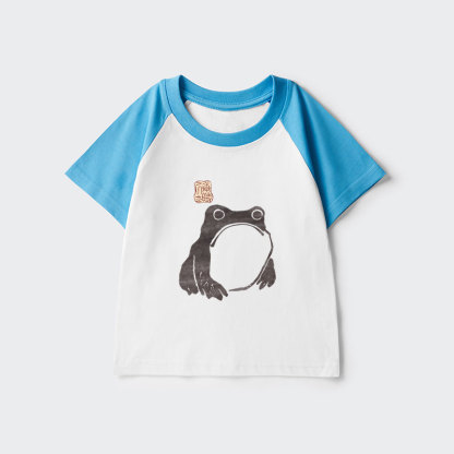 Tokyo-Tiger Matsumoto Hoji Woodblock Print Frog Kids Raglan T-shirt