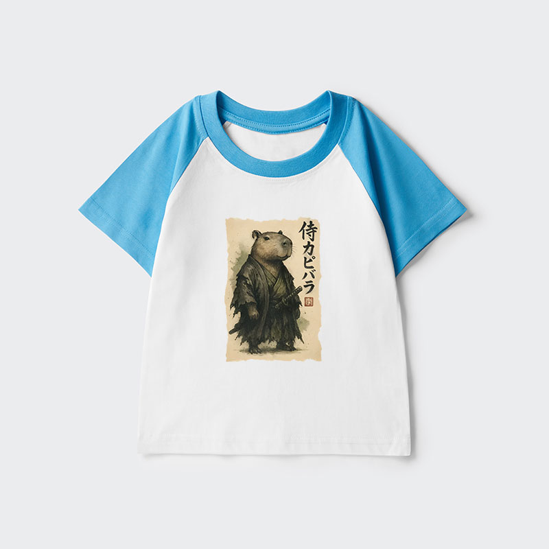 Tokyo-Tiger Capybara Samurai Kids Raglan T-shirt