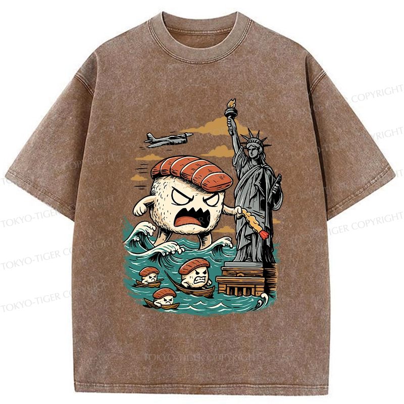 Tokyo-Tiger Japanese Sushi Monster Washed T-Shirt