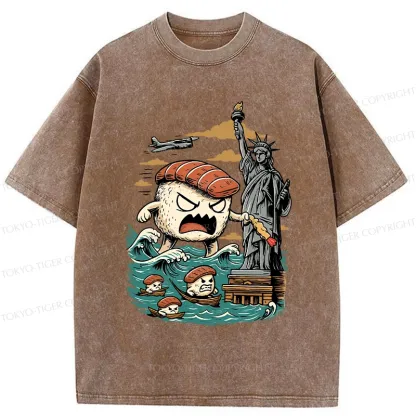 Tokyo-Tiger Japanese Sushi Monster Washed T-Shirt