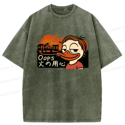 Tokyo-Tiger Oops Fire Safety Funny Washed T-Shirt