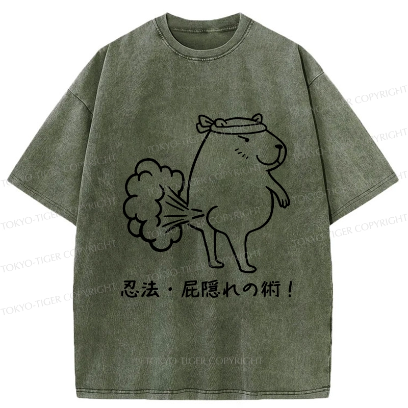 Tokyo-Tiger Funny Ninjutsu: Fart Hiding Technique Washed T-Shirt