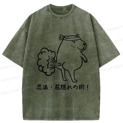 Tokyo-Tiger Funny Ninjutsu: Fart Hiding Technique Washed T-Shirt