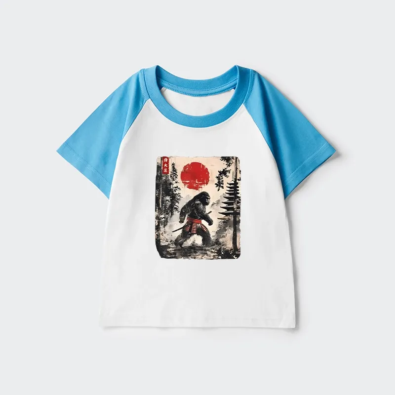 Tokyo-Tiger Japanese Samurai Bigfoot Kids Raglan T-shirt