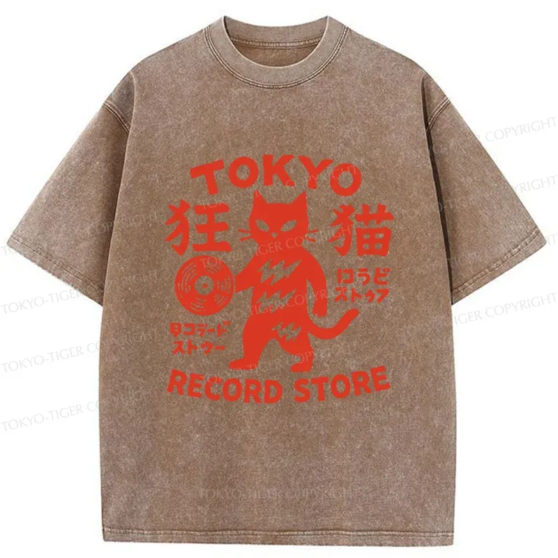 Tokyo-Tiger Japanese DJ Cat Washed T-Shirt