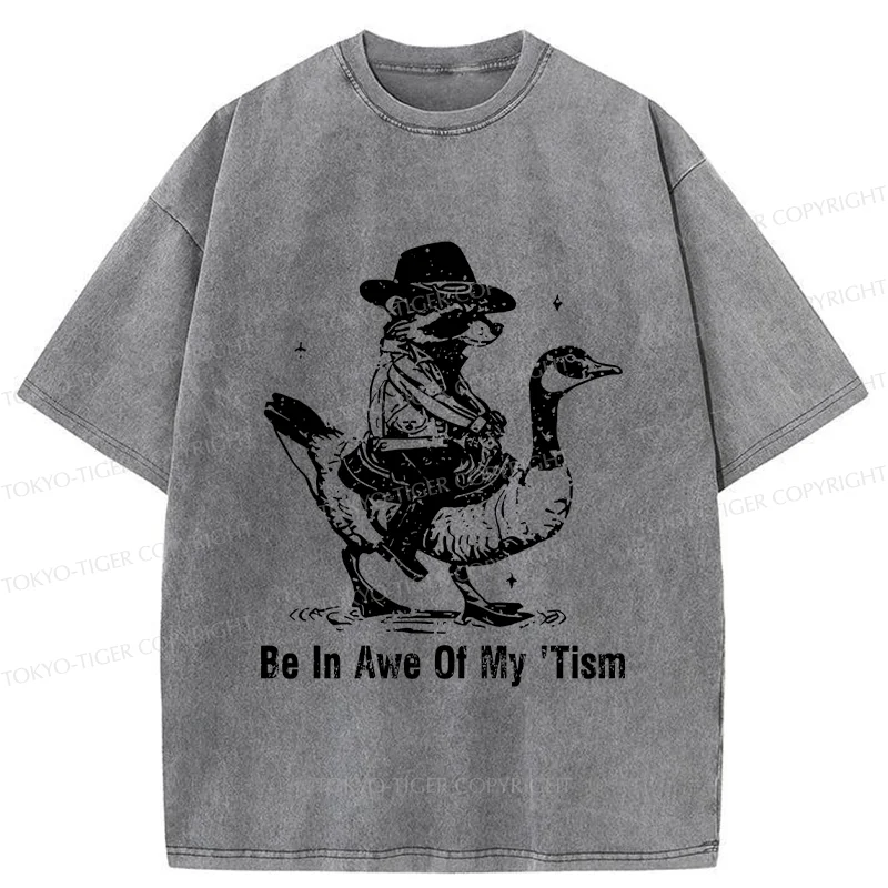 Tokyo-Tiger Raccoon Riding A Goose Washed T-Shirt