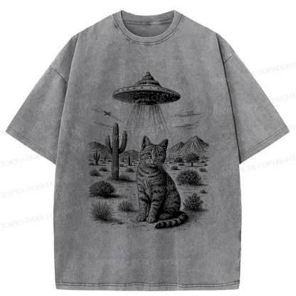 Tokyo-Tiger UFO And Cat Washed T-Shirt