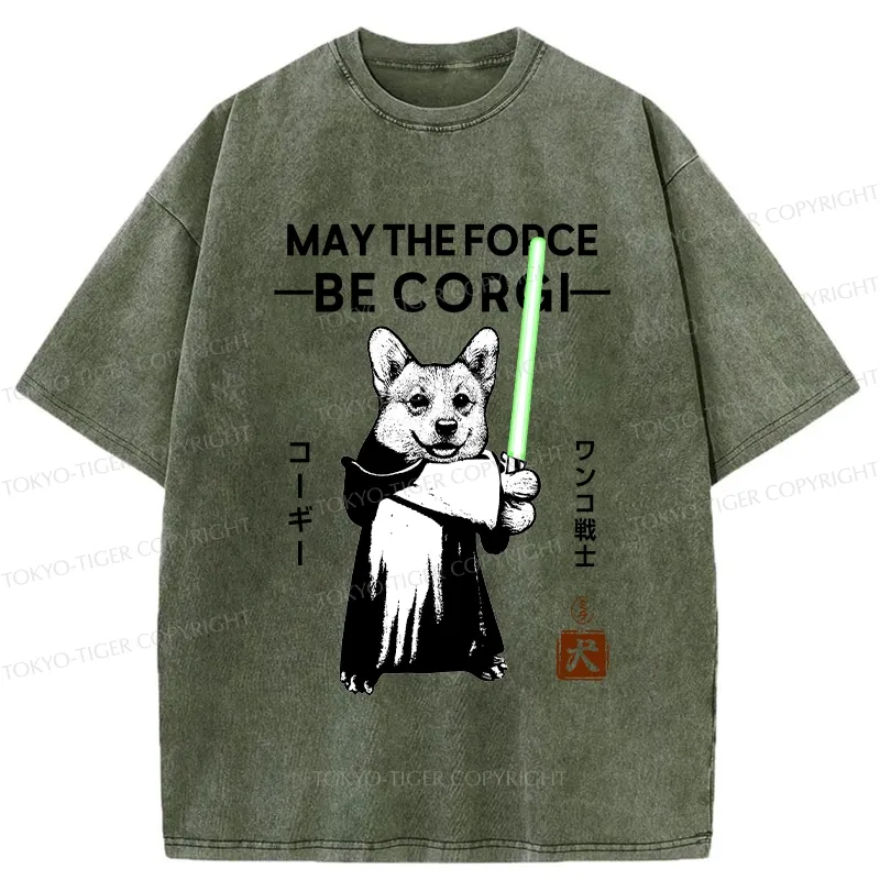 Tokyo-Tiger Funny Corgi Warrior Washed T-Shirt