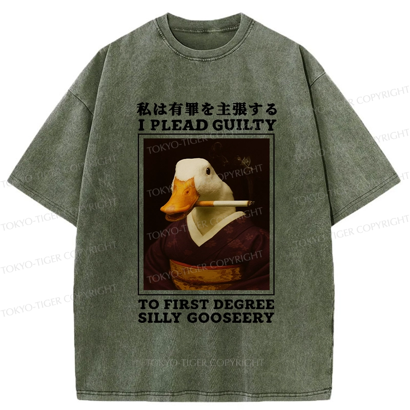 Tokyo-Tiger Silly Goose Smoking Funny Washed T-Shirt