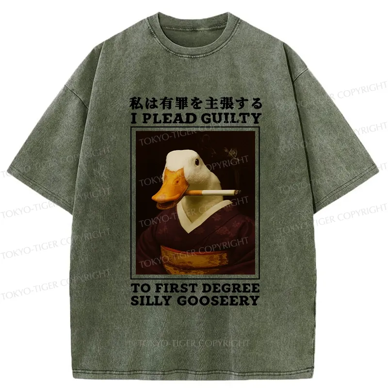 Tokyo-Tiger Silly Goose Smoking Funny Washed T-Shirt