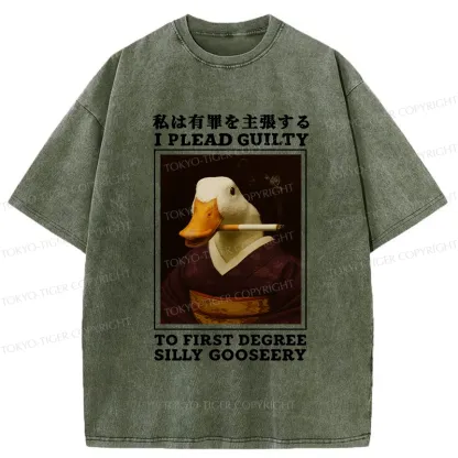 Tokyo-Tiger Silly Goose Smoking Funny Washed T-Shirt