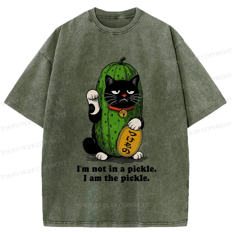Tokyo-Tiger Funny Pickle Lucky Cat Washed T-Shirt