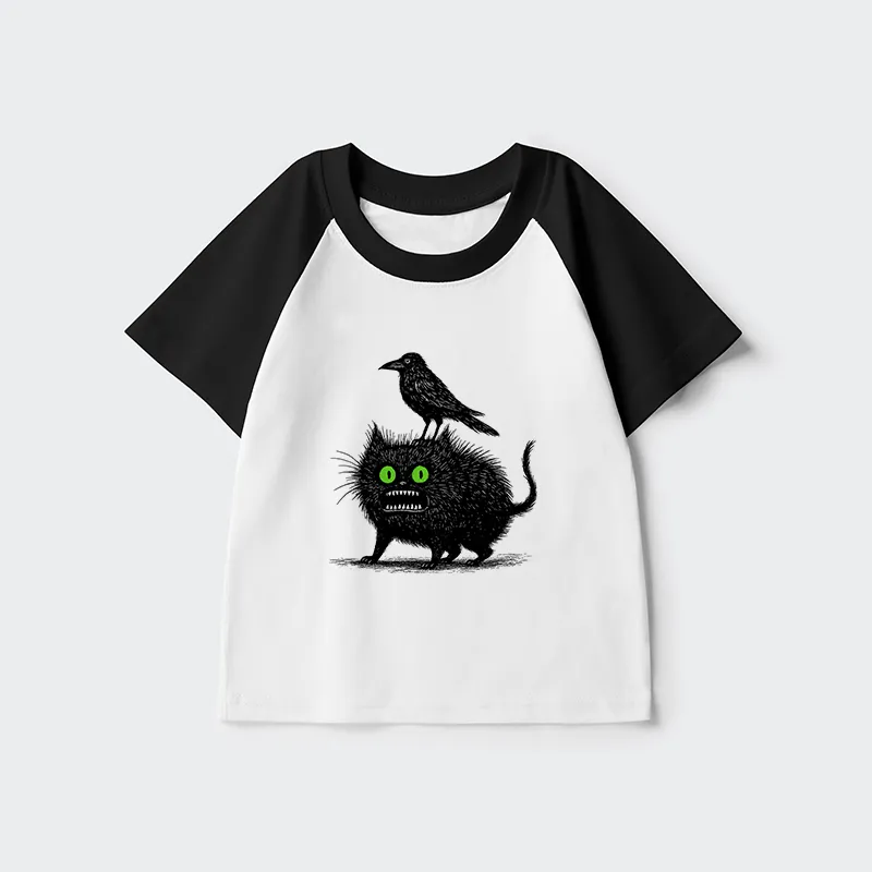 Tokyo-Tiger Crow And Black Cat Kids Raglan T-shirt