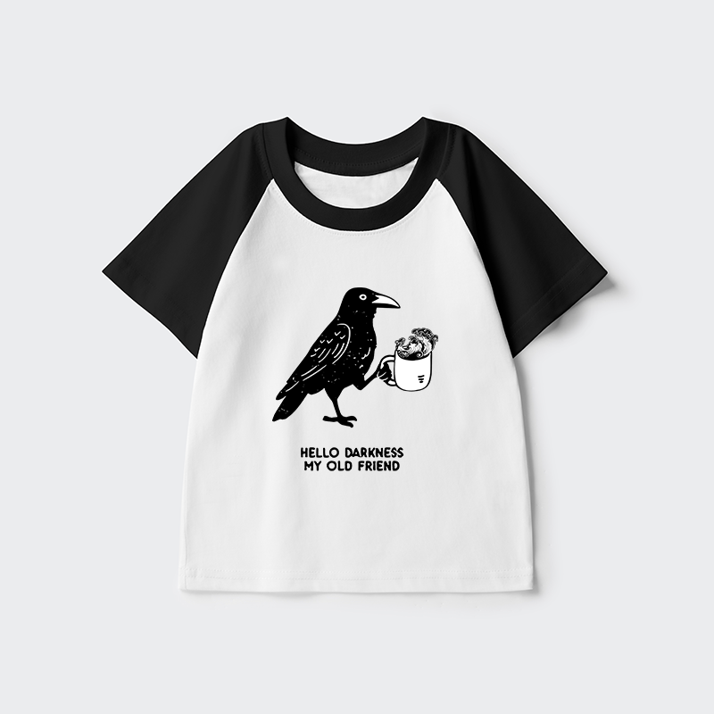 Tokyo-Tiger Crow Drinking Black Coffee Funny Kids Raglan T-shirt