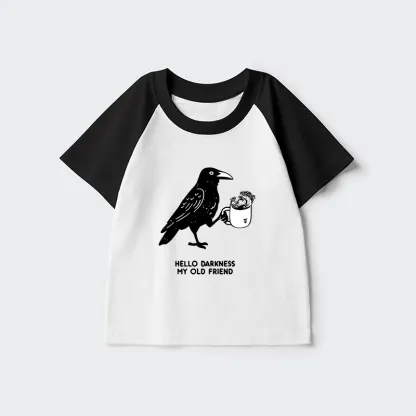 Tokyo-Tiger Crow Drinking Black Coffee Funny Kids Raglan T-shirt