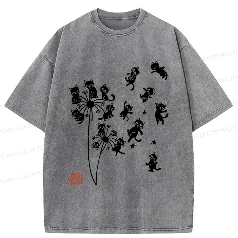 Tokyo-Tiger Dandelion Cat Washed T-Shirt