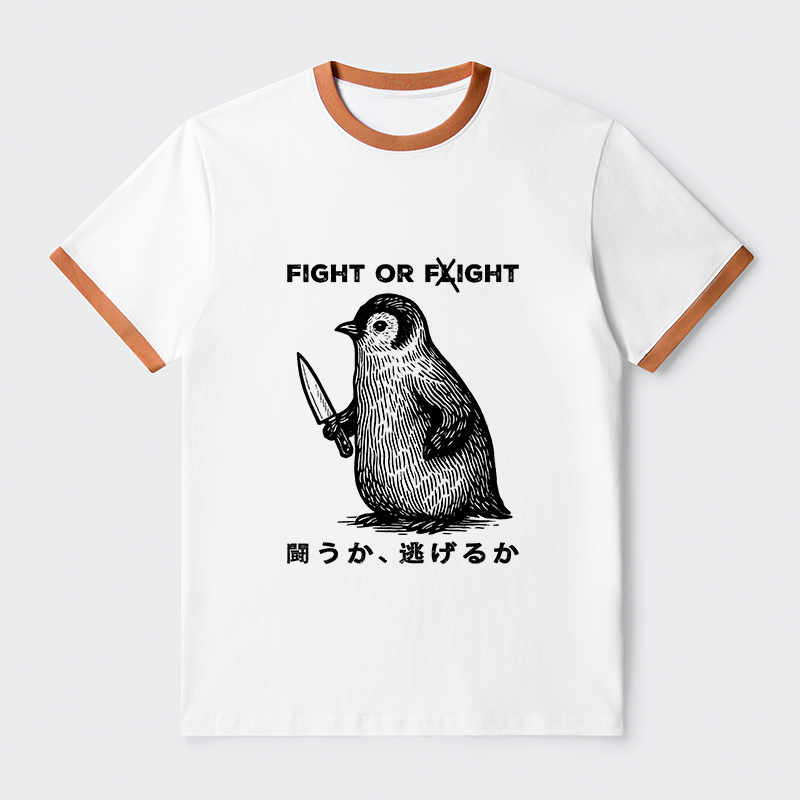Tokyo-Tiger Funny Fight Or Flight Contrast Trim T-Shirt