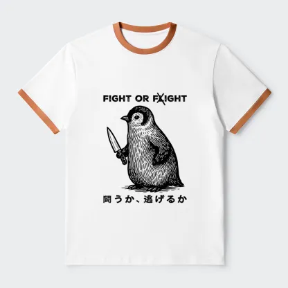 Tokyo-Tiger Funny Fight Or Flight Contrast Trim T-Shirt