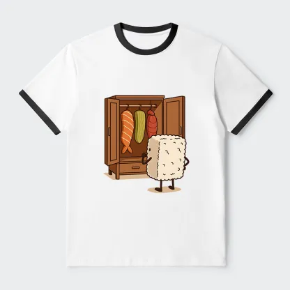 Tokyo-Tiger Sushi Pick Out Clothes Contrast Trim T-Shirt