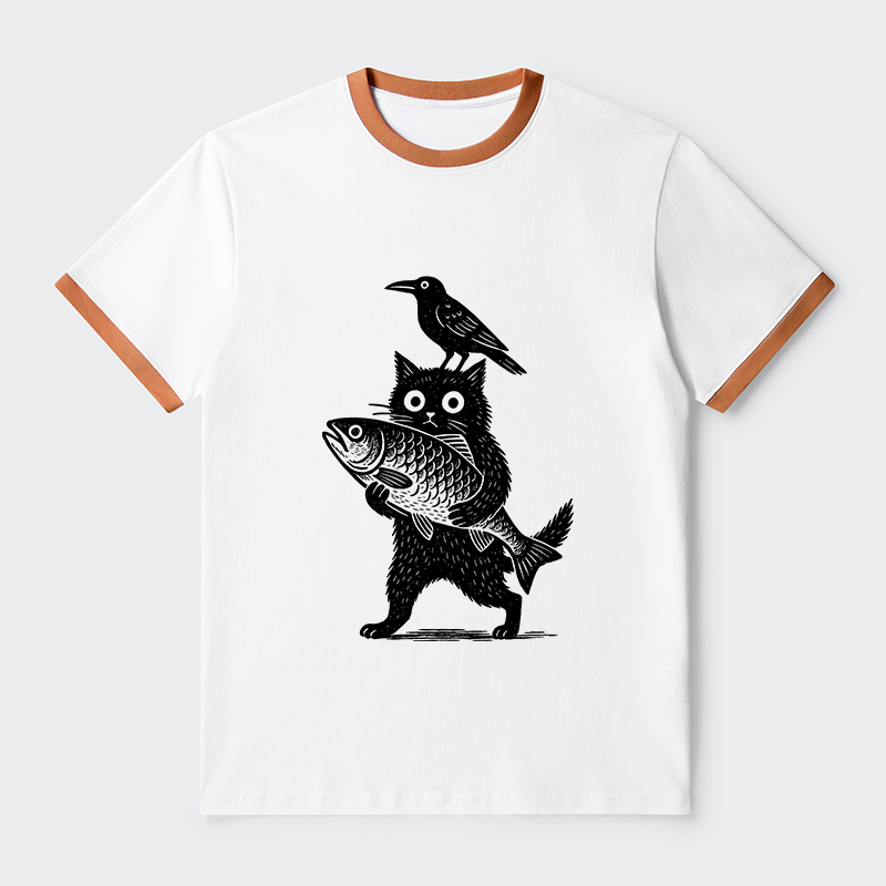 Tokyo-Tiger Black Animals Funny Contrast Trim T-Shirt