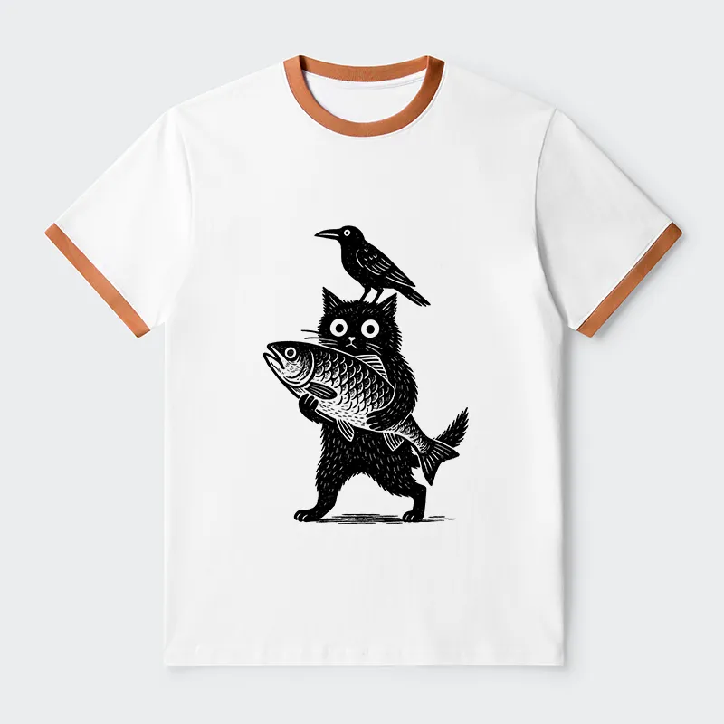 Tokyo-Tiger Black Animals Funny Contrast Trim T-Shirt