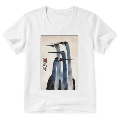 Tokyo-Tiger Retro Sandhill Crane V-Neck Classic T-Shirt