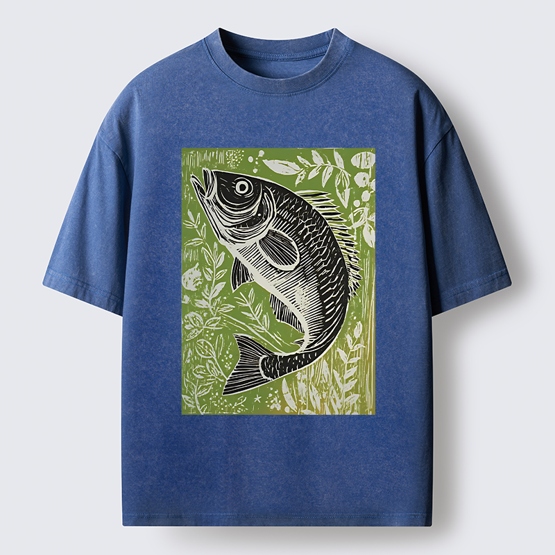 Tokyo-Tiger Japanese Fish Woodblock Washed T-Shirt