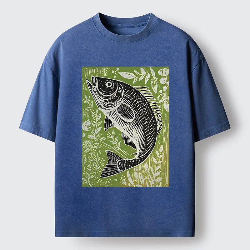 Tokyo-Tiger Japanese Fish Woodblock Washed T-Shirt