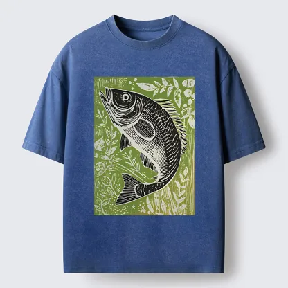 Tokyo-Tiger Japanese Fish Woodblock Washed T-Shirt