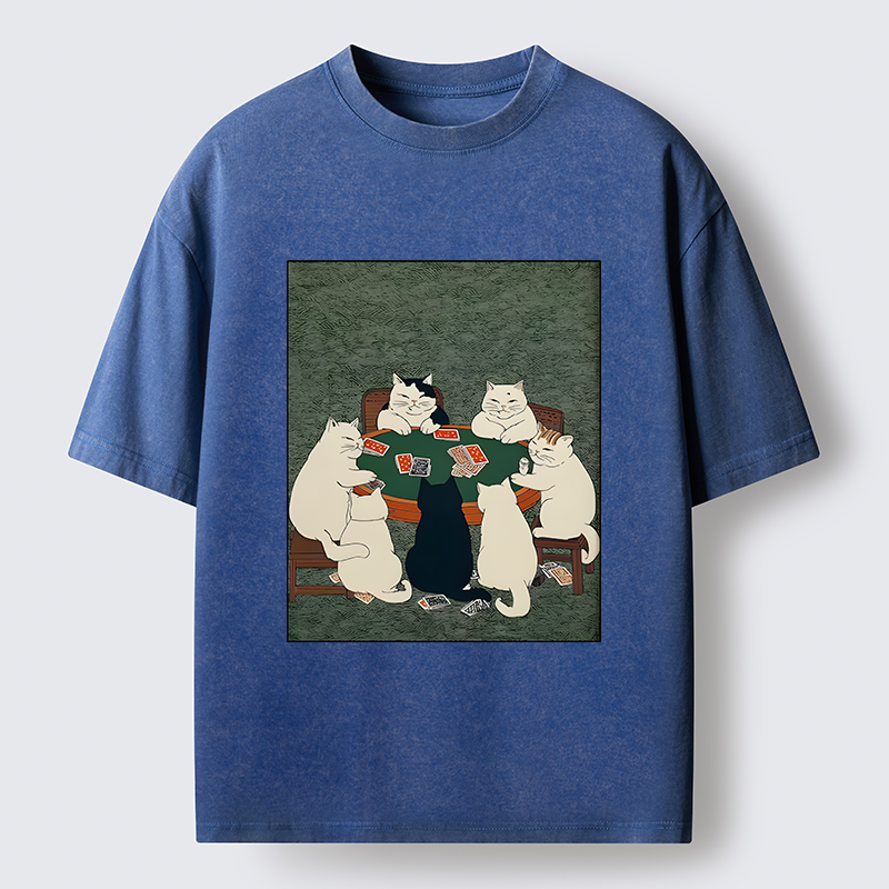 Tokyo-Tiger Cats Playing Games Funny Washed T-Shirt