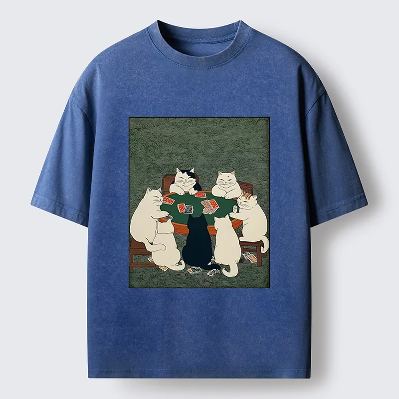 Tokyo-Tiger Cats Playing Games Funny Washed T-Shirt