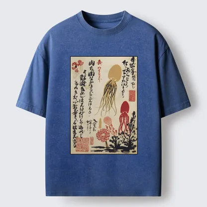Tokyo-Tiger Ink Painting Octopus Ukiyoe Washed T-Shirt