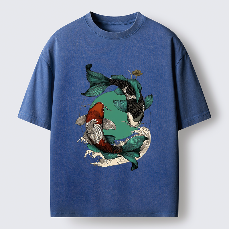 Tokyo-Tiger YinYang Koi Fish Zen Washed T-Shirt