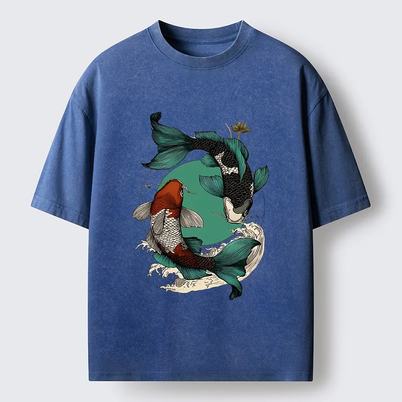 Tokyo-Tiger YinYang Koi Fish Zen Washed T-Shirt