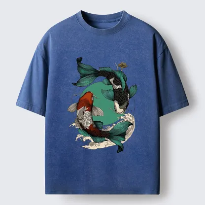 Tokyo-Tiger YinYang Koi Fish Zen Washed T-Shirt