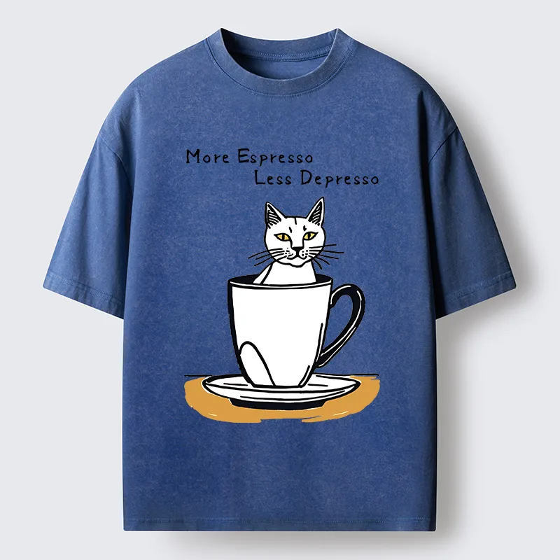 Tokyo-Tiger More Espresso Coffee Cat Washed T-Shirt