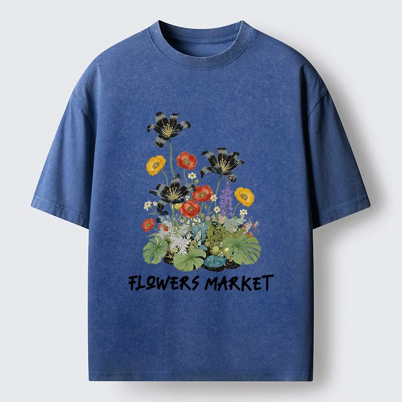 Tokyo-Tiger Beautiful Flowers Market Washed T-Shirt