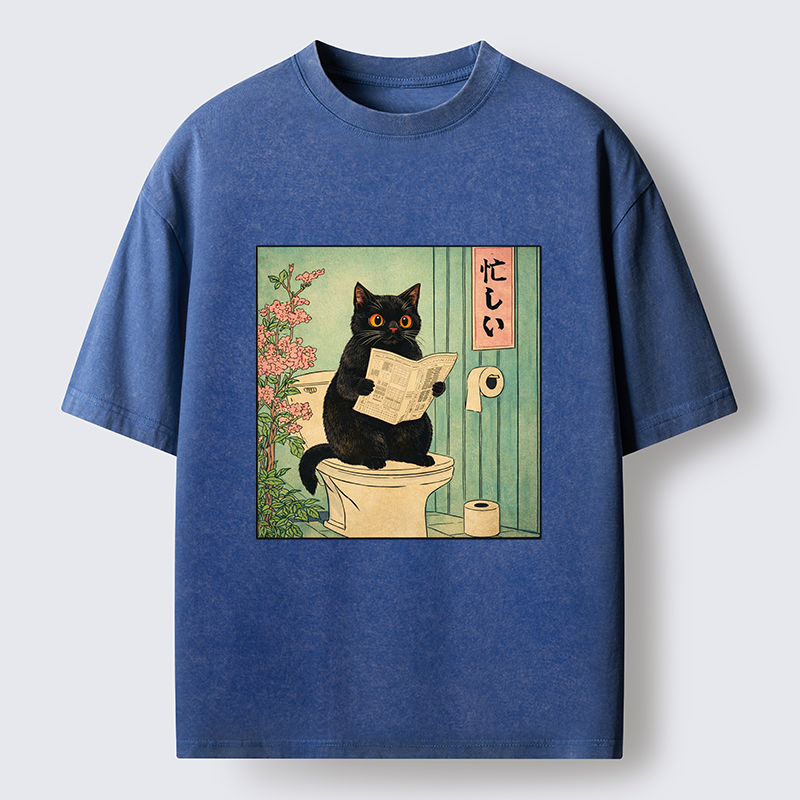 Tokyo-Tiger A Very Busy Black Cat Washed T-Shirt