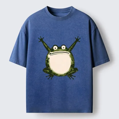 Tokyo-Tiger Ukiyoe Funny Frog Washed T-Shirt