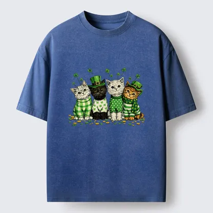 Tokyo-Tiger Green Lucky Kitten Washed T-Shirt