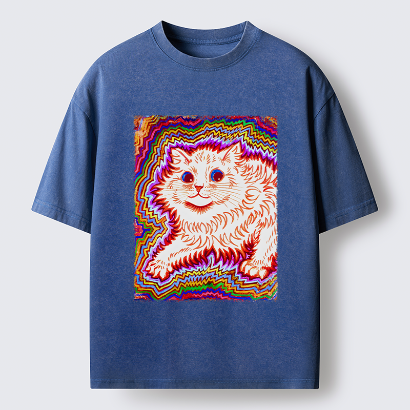 Tokyo-Tiger Rainbow Colorful Cat Washed T-Shirt
