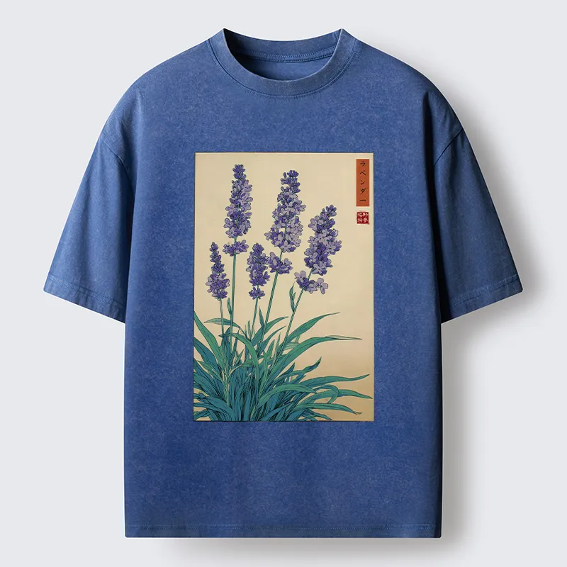 Tokyo-Tiger Japanese Art Lavender Flower Washed T-Shirt