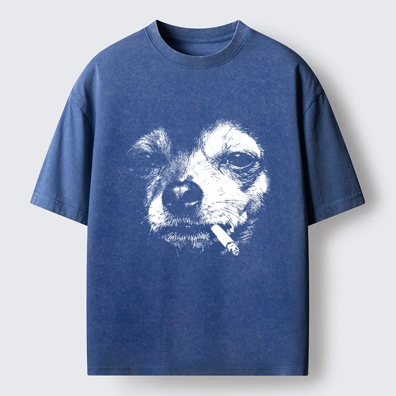 Tokyo-Tiger Smoking Dog Funny Meme Washed T-Shirt