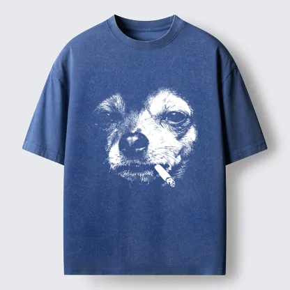 Tokyo-Tiger Smoking Dog Funny Meme Washed T-Shirt