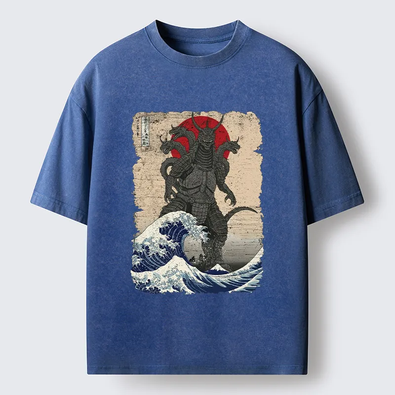 Tokyo-Tiger Japanese Monster Wave Retro Washed T-Shirt