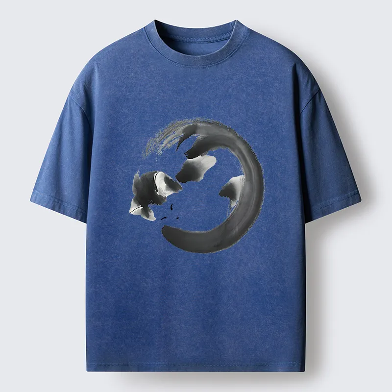 Tokyo-Tiger Inkpainting Cat Zen Enso Washed T-Shirt
